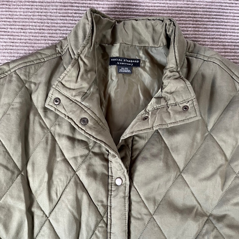 Social Standard by Sanctuary Olive Green Quilted Snap Front Jacket XXL XJ9190E1S - Picture 2 of 10
